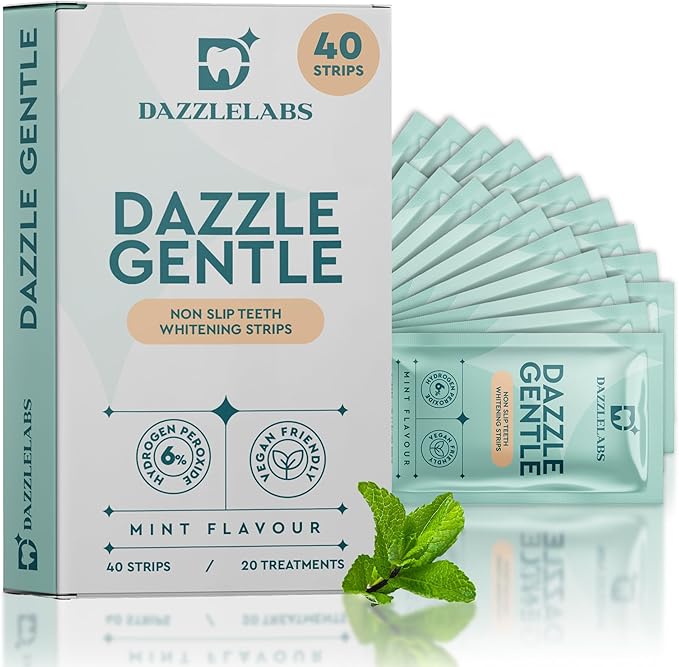 Gentle Teeth Whitening Strips - 20 Pack | Mint Flavor | 6% Hydrogen Peroxide | Sensitive Tooth Stain Remover & Whitener Treatment | Rapid Home Kit for Fast, Professional & Whiter Results