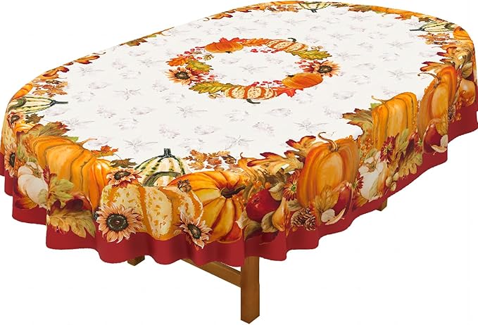 Fall Tablecloth Orange Pumpkin Table Cloth 60"x84", Waterproof Fall Table Cover for Fall Harvest Party Decoration