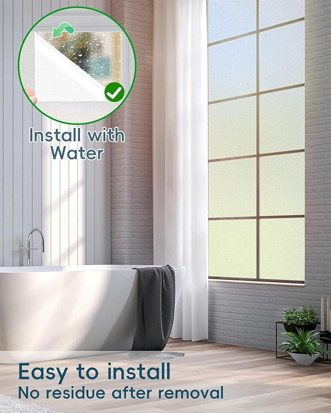 Frosted Glass Window Privacy Film Decorative with Tools, 2 Way Frosting Privacy Film for Glass, Static Cling Window Tint for Home Anti-UV, Covering Clings 47.2" by 78.74"