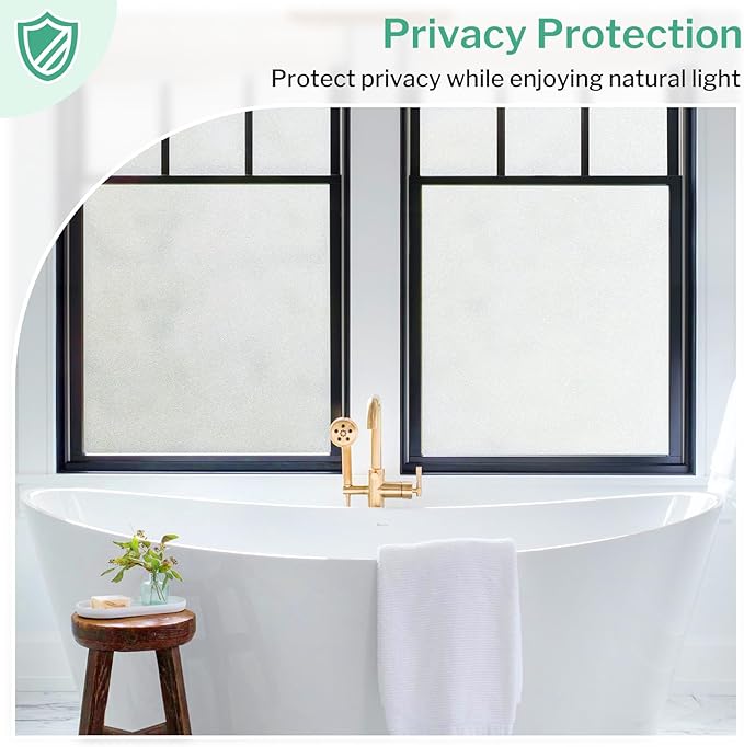 DOWELL Window Privacy Film, Frosted Glass Window Film, Static Cling Non-Adhesive Glass Clings, Sun Blocking Opaque Coverings, Reusable Door Stickers for Bathroom Home Office, Pure, 17.5"x157.5"