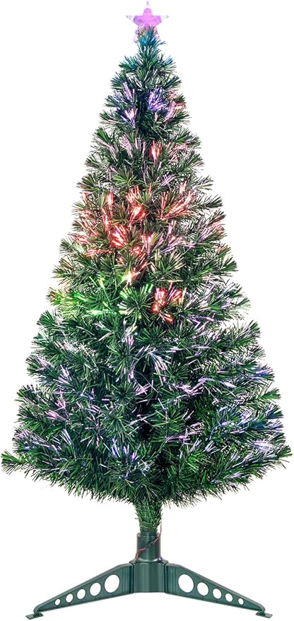 5FT Fiber Optic Green Christmas Tree Artificial Tree with Stand,Pre-lit Full Xmas Tree with Top Star Perfect for Indoor Holiday Decoration
