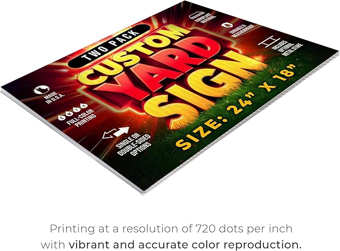 2 Pack 24"x18" Custom Yard Signs with Stakes, Personalized Yard Signs for Outdoors, Customized Full Color Print Corrugated Signs for Business