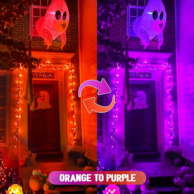 JMEXSUSS 2 Pack Purple and Orange Solar Christmas Lights, Total 400 LED 151FT Color Changing Solar String Lights Outdoor Waterproof for Outside Patio Yard Tree Halloween Christmas Decorations