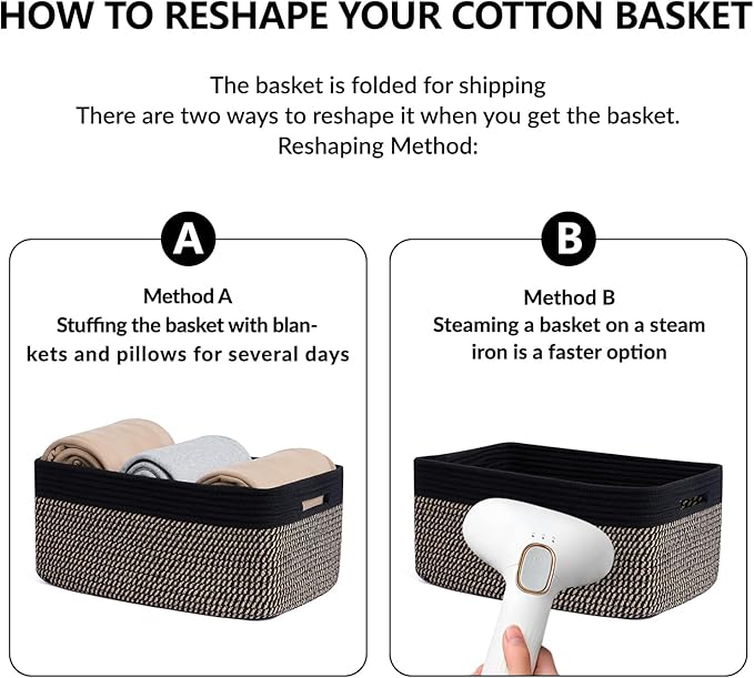 Large Storage Baskets for Shelves, Closet Organizers Bins for Clothes Blanket Towels, Baby Nursery, Toy Baskets Box, Woven Rope Baskets, 17 x 13 x 7.5”, 2 Packs Woven Brown