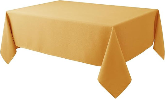 Biscaynebay Fall Tablecloth Textured Fabric 70x108 Inch Rectangular, Fall Gold Thanksgiving Autumn Harvest Water Resistant Fabric Tablecloths for Kitchen, Dining, Wedding, Parties Machine Washable