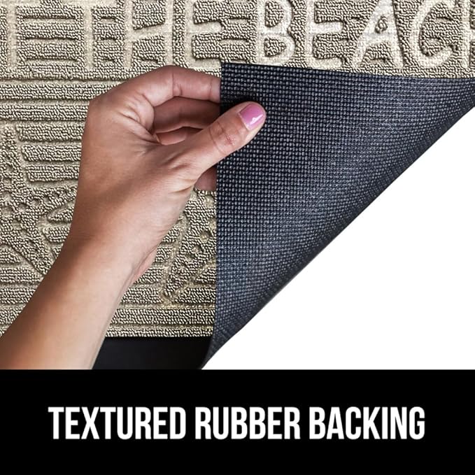 GORILLA GRIP 100% Waterproof All-Season WeatherMax Doormat US Designed Natural Rubber, Stain and Fade Resistant, Low Profile Indoor Outdoor Door Mats, Easy Clean Patio Mat, 17x29, Sand Beach