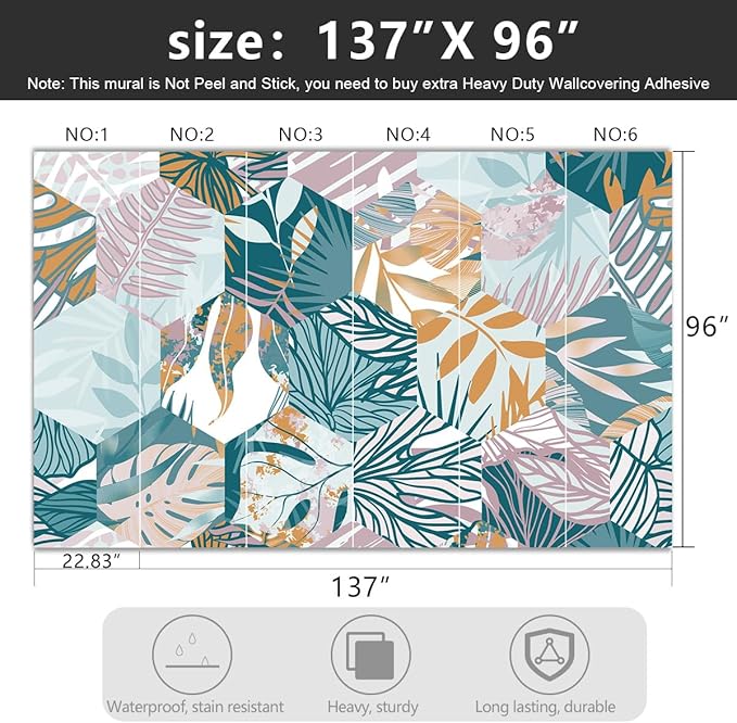 '-Abstract Geometry Botanical Banana Leaf Fabric Wallpaper Living Room Bedroom Bathroom Tropical Plant Leaf Large Wall Mural- 137"x96"（ not Peel and Stick）