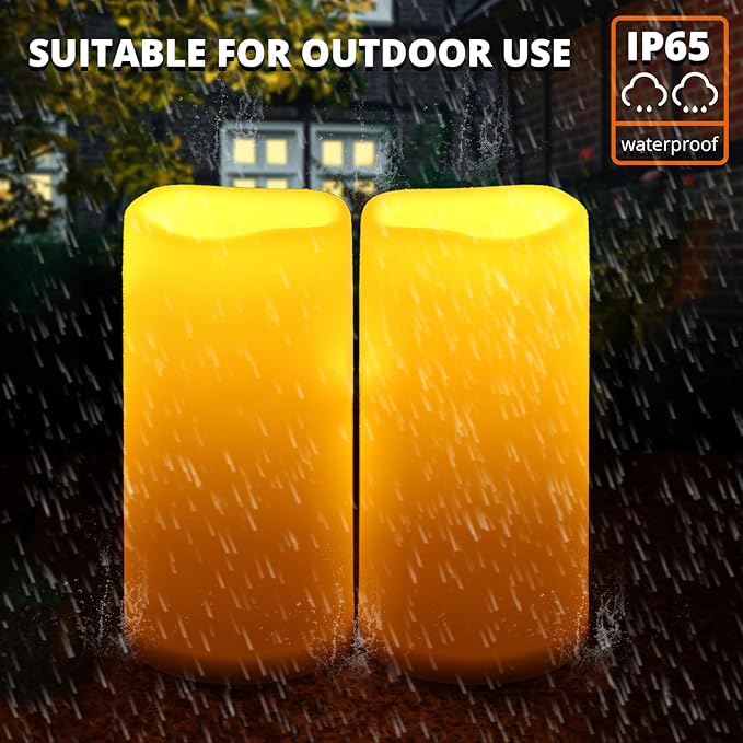NURADA 8" x 4" Large Outdoor Flameless Candles - Waterproof LED Pillar Flickering Candle Battery Operated with Timer Remote Control for Patio Porch Lanterns Decor - Long Lasting Set of 2