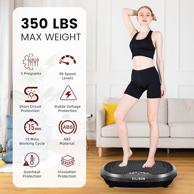 EILISON FitMax 3D XL Vibration Plate Exercise Machine - Whole Body Workout Vibration Platform w/Loop Bands - Lymphatic Drainage Machine for Weight Loss, Shaping, Wellness, Recovery