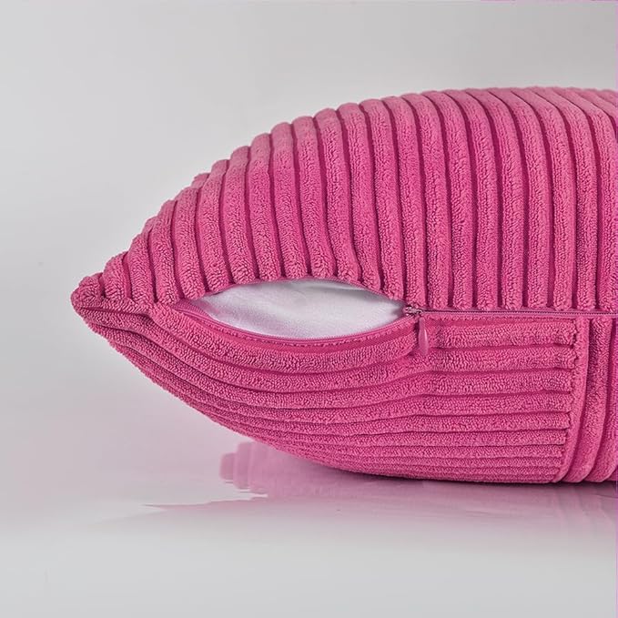 Fancy Homi 2 Packs Hot Pink Decorative Throw Pillow Covers 18x18 Inch for Living Room Couch Bed Sofa, Rustic Farmhouse Boho Home Decor, Soft Corss Corduroy Patchwork Textured Cushion Case 45x45 cm