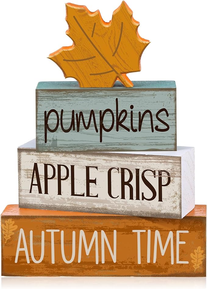 4 Pcs Fall Decoration for Home Wooden Maple Leaf Fall Tiered Tray Decor Thanksgiving Centerpiece Rustic Decorative Maple Leaf Block Signs Gift Farmhouse Autumn Decoration for Home Kitchen
