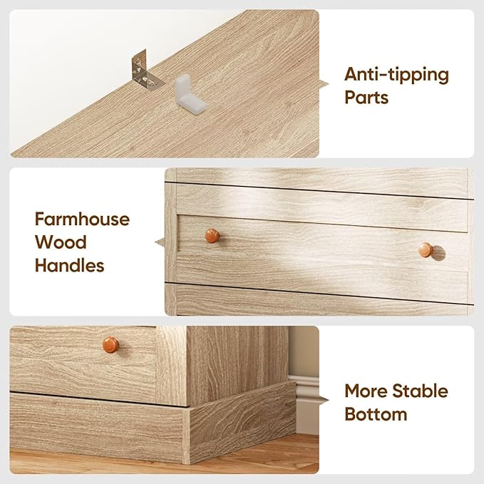 Vyre 71" Tall Farmhouse Bookshelves with Drawers, Set of 3 – Large Modular Bookcase with Adjustable Shelves, Storage Cabinet for Living Room, Kitchen, Home Office, Brown