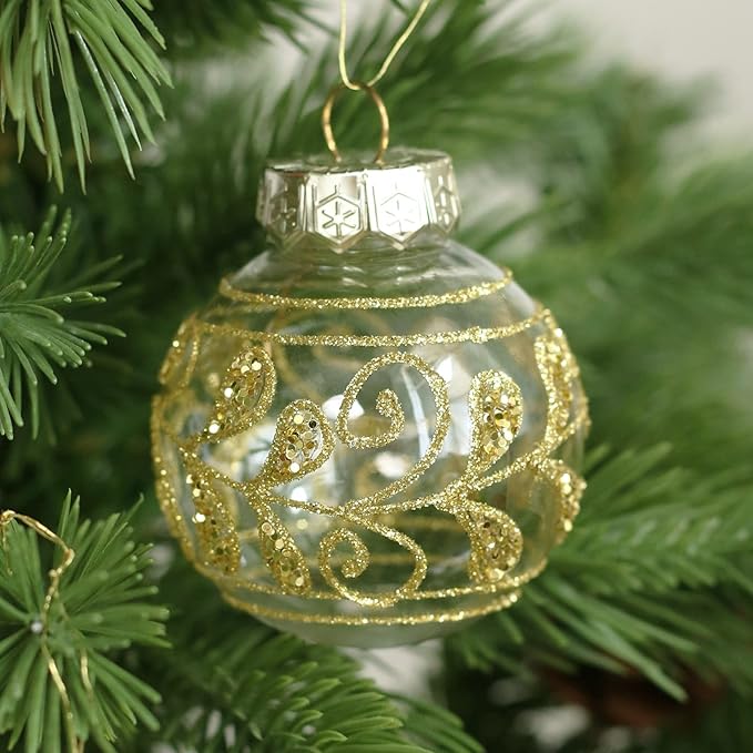 25PCS Christmas Ornaments Set, 2.36"/6CM Clear Plastic Shatterproof Christmas Ball Hanging Ornaments for Xmas Tree Decorations, for Indoor Home Party Holiday Decor - Red/Gold.