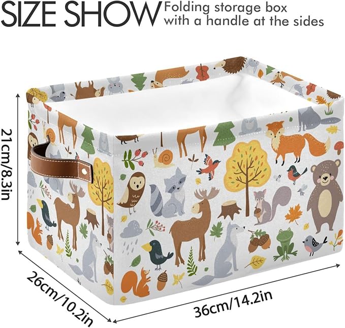 Storage Basket Bin Cute Woodland Animals Organizer Collapsible Shelf Basket Cube with Handle for Nursery Bedroom Bathroom