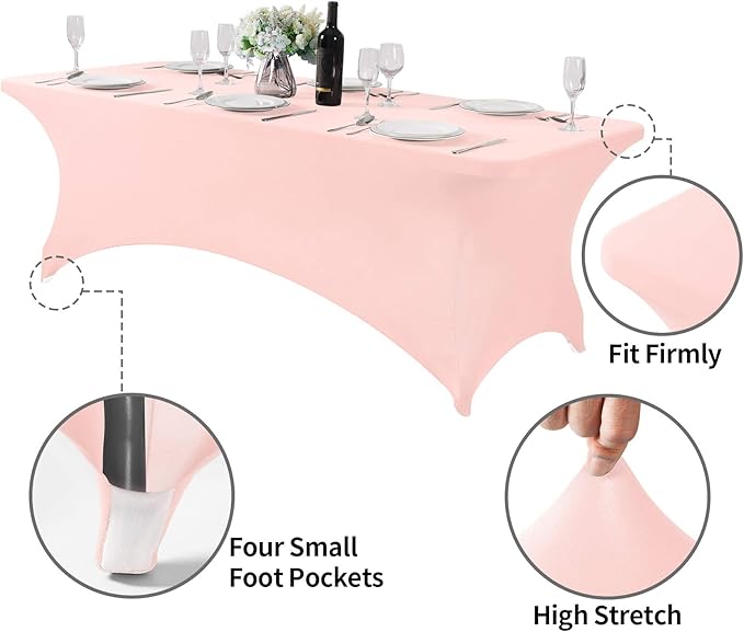 2Pack Spandex Table Cover for 8FT or 4ft or 6ft Table Universal Fitted Stretch Tablecloth for Party, Banquet, Wedding and Events-Blush Pink