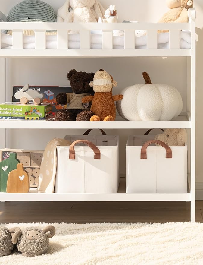 StorageWorks Storage Bins, Fabric Storage Bins for Shelves, Storage Baskets with Metal Frame, Closet Baskets and Bins with Handles, Natural Color, 2-Pack