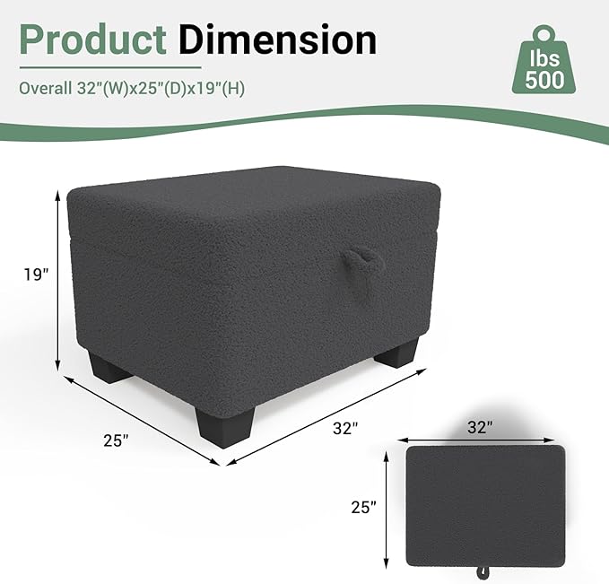 Ottoman Sofa, Modern Comfortable Ottoman with Storage Space for Living Room Apartment Lounge Sofa, Black Bouclé