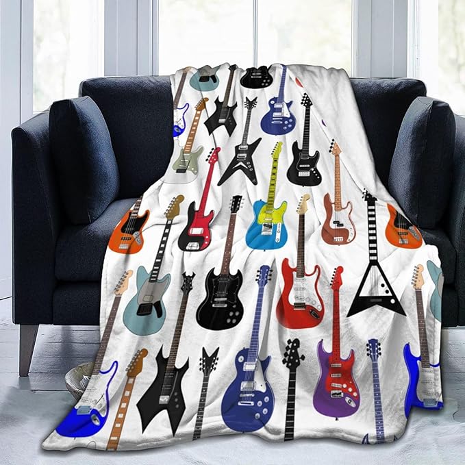 Electric Guitars Pattern Throw Blanket Music Soft Fleece Blanket Men Women Gift for Kids Boys Girls for Party Couch Sofa Bed Deco Blankets 50x40 Inch
