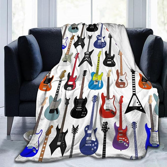 Electric Guitars Pattern Throw Blanket Music Soft Fleece Blanket Men Women Gift for Kids Boys Girls for Party Couch Sofa Bed Deco Blankets 60x50 Inch