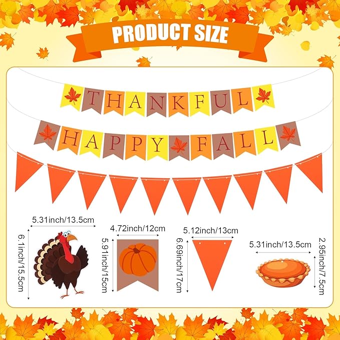 28 Pcs Fall Party Decoration Thanksgiving Party Supplies Include Thankful Happy Fall Banner Autumn Paper Lanterns Pom Pom Hanging Fans Bunting Garland Swirl Streamers for Thanksgiving Harvest