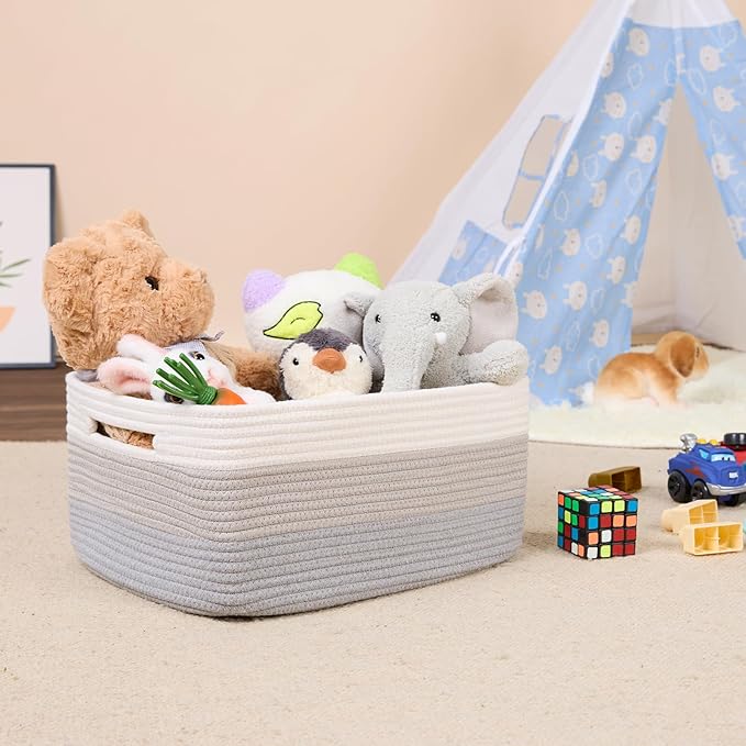 Large Storage Baskets for Shelves, Closet Organizers Bins for Clothes Blanket Towels, Baby Nursery, Toy Baskets Box, Woven Rope Baskets, 17 x 13 x 7.5”, 2 Packs Gradient Grey