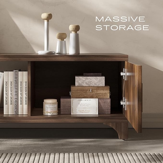 Mid Century Modern TV Stand for 55/65 Inches Television Console with Fluted Doors and Storage Entertainment Center for Living Room and Bedroom Dark Brown