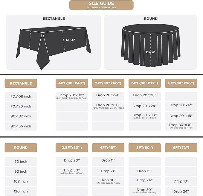 Fitable 6 Pack Black Rectangle Table Clothes - 70 x 108 Inch - Wrinkle and Stain Resistant Fabric Tablecloths, Washable Polyester Table Covers for Wedding, Party, Banquet, Formal Events