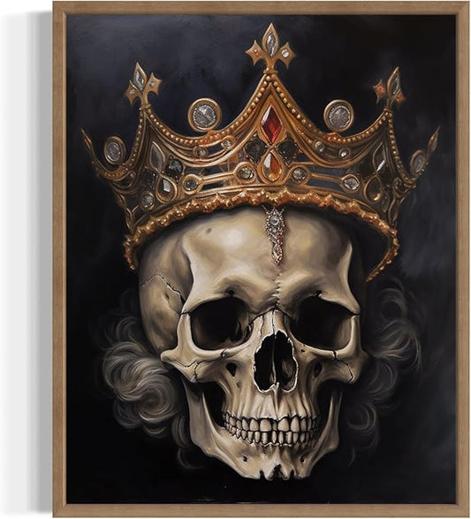 Skull Queen Poster Art Print, Halloween Scary Vintage Wall Art Academia Spooky Painting Decoration for Horror Prints, Gothic Posters Bedroom Decor 89 (Skull Queen, 11 x 14 inches, Wood Frame)