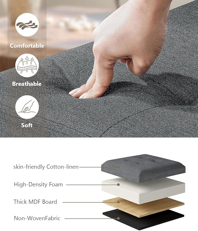 Storage Ottoman Bench, Folding Ottoman Foot Rest, 15 x 43 x 15 Inches, End of Bed Bench, Storage Chest, for Living Room, Bedroom, Hallway, Entryway, Holds up to 700 lb,Dark Gray