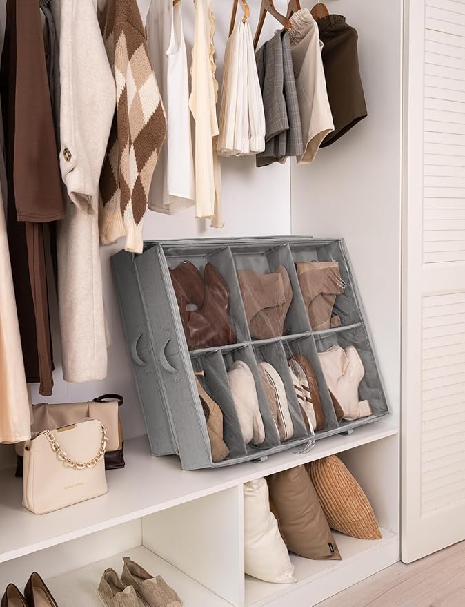 StorageWorks Under Bed Shoe Storage Organizer, Underbed Shoes Container with Adjustable Dividers, Shoe Storage Basket with Cover, Grey, 2-Pack, Space-Saving Shoe Box Fits up to 24 Pairs