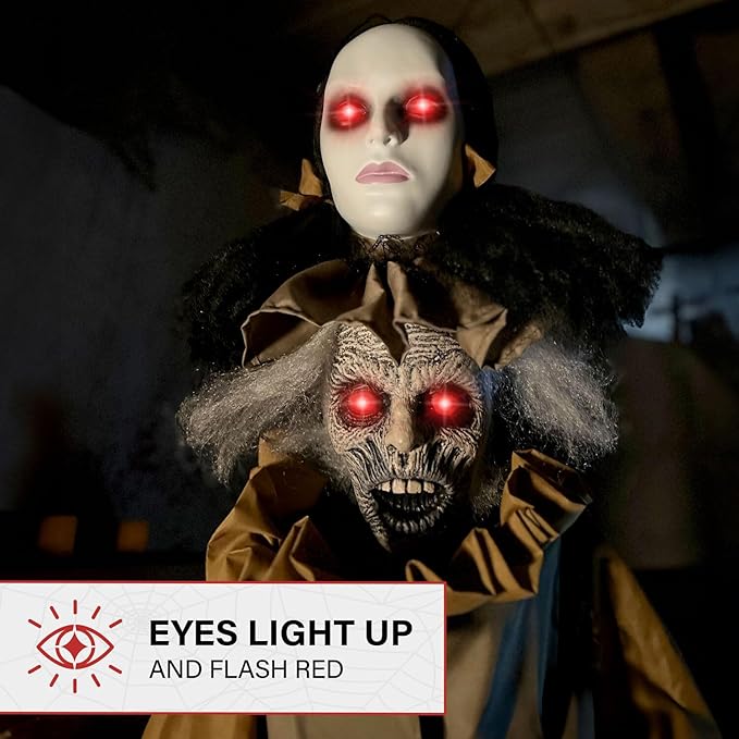 Haunted Hill Farm Lifesize Animatronic Scary Haunted Woman with Touch Activated Lights and Sound, Battery-Operated Indoor or Covered Outdoor Halloween Decoration