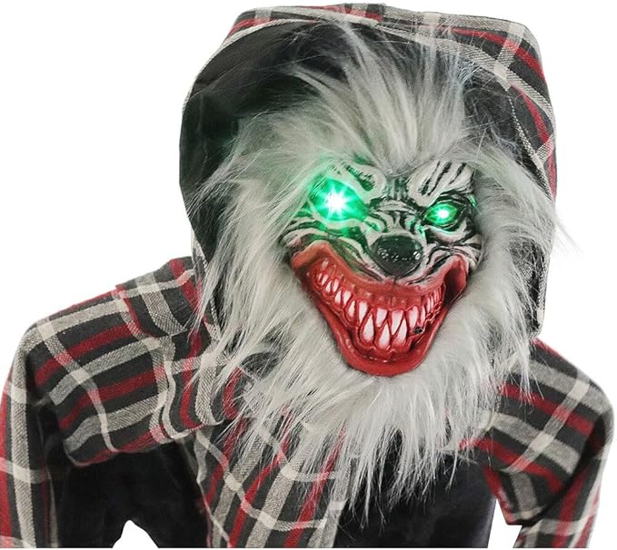 Haunted Hill Farm Squatting Werewolf Animatronic with Movement,Sounds,and Light-Up Eyes for Scary Halloween Decoration,24 x 18 x 30