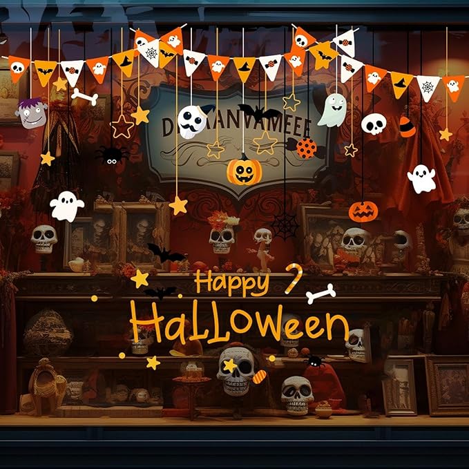 Halloween Window Clings for Glass Fall Static Cling Window Decals 1PCS Cute Ghost Pumpkin Candy Spider Autumn Reusable Window Stickers Home School Office Decorations