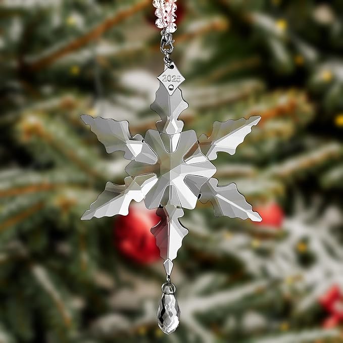 2025Annual Christmas Ornaments Crystal Snowflake Star - Christmas Tree Ornaments Pendant Sun Catcher Home Hanging Decor (2025 White Crystal 2 Layers)