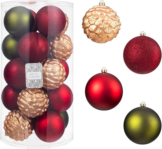 Every Day is Christmas 20ct Shatterproof Christmas Ornaments, 3.6" Plastic Christmas Balls Decoration
