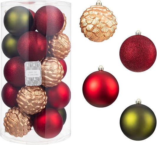Every Day is Christmas 20ct Shatterproof Christmas Ornaments, 3.6" Plastic Christmas Balls Decoration