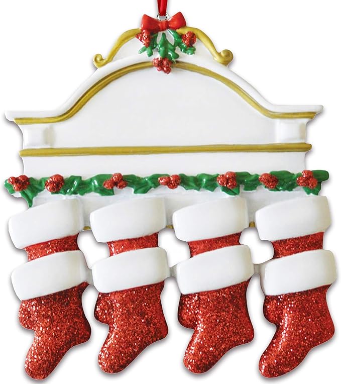 3D White Mantle Family of 8 Christmas Ornament 2025 Personalized Family Christmas Ornaments 2025 | Garland Fireplace Personalized Tree Ornaments Customizable Gifts Red Stockings of Eight Ornament
