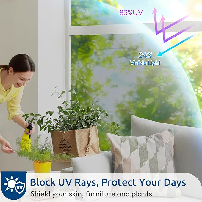 rabbitgoo Window Privacy Film One Way Window Tint for Home, Removable Reflective Heat Sun Blocking Anti UV Glass Door Covering, Mirror Tinting Film House Office, 35.4 in X 32.8 Feet, Silver