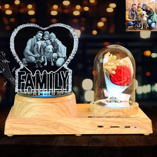 Personalized 3D Crystal Photo Gift with Family Photo, Unique and Meaningful Gift, Birthday Gift, Commemorative Gift, Decoration Sound Atmosphere Lighting, Bouquet Photo Ornament