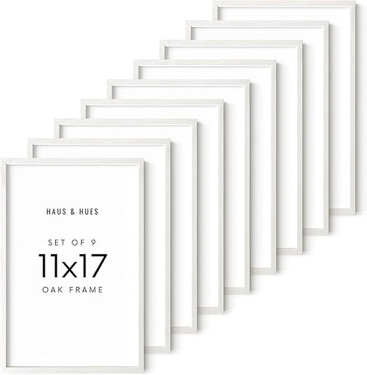 HAUS AND HUES 11x17 Picture Frame Set of 9-11 X 17 Frame Wood Picture Frames, 11x17 Poster Frame Wooden Picture Frames, 17x11 Picture Frame Wooden Frames, Frame 11x17 Natural Wood Frame (White Oak)