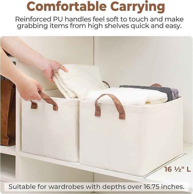 StorageWorks Storage Bins, Shelves Baskets for Organizing, Large Fabric Closet Organizers with Handles, Metal Frame, Natural Color, 2-Pack