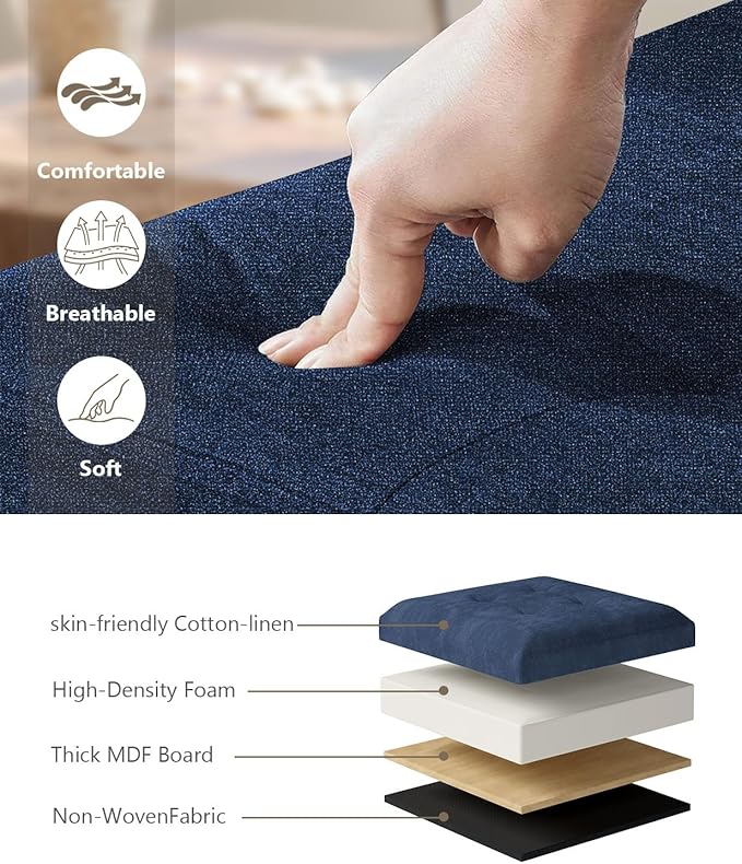 Storage Ottoman Bench, Folding Ottoman Foot Rest, End of Bed Bench,Storage Chest, for Living Room, Bedroom, Hallway, Entryway, Holds up to 700 lb (Navy BLUE1, 43")