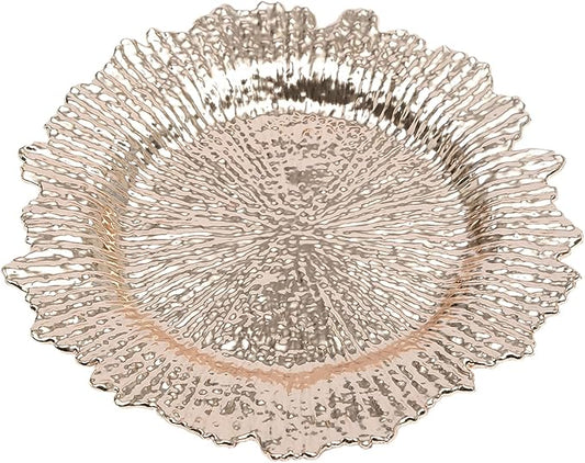 Antique Charger Plates Set 13'' Round Embossed Dinner Plate Chargers Plastic Elegant Floral Plates for Dinner Wedding Party Event Table Kitchen Decoration 24PCS (Rose 24Pcs)
