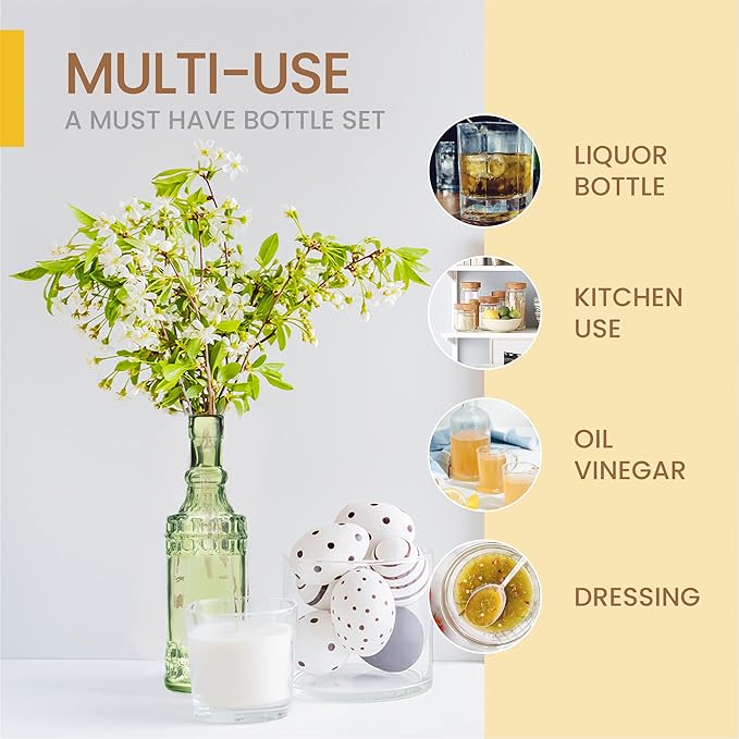 Assorted Green Glass Bottles with Corks, 6 Pack, 2.5in X 9in, 16oz