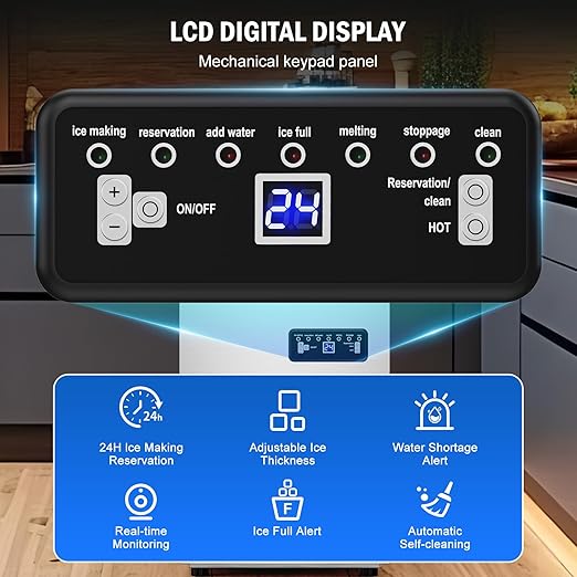 Commercial Ice Maker Machine 130 LBS/24H, 45 Ice Trays Freestanding & Undercounter Ice Machine Stainless Steel with 20 LBS Ice Storage Capacity, Ice Maker with Water Line and Filter, Dual Water Inlet