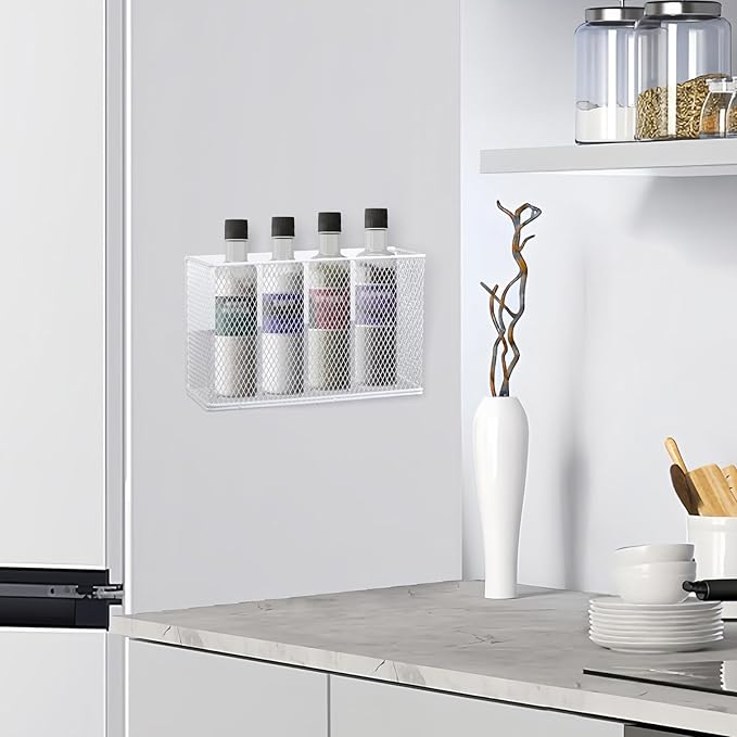 Magnetic Basket Organizer Holder for Fridge Magnetic Storage Bin Box Containers, White Magnetic Locker Organizer Holder for Kitchen Storage, Magazine, Whiteboard,10" × 3.34" ×5.9"