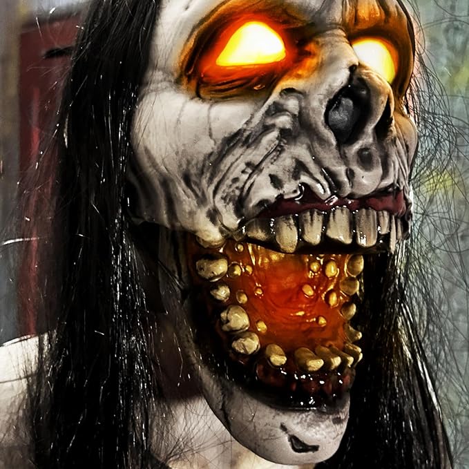 Haunted Hill Farm 5.9 ft. Animatronic Lurching Woman by Tekky, Halloween Animatronic, Scary Indoor House Prop & Decoration, Creepy Occult Horror Decor with Motion-Activated Lights & Sound, Life-Size