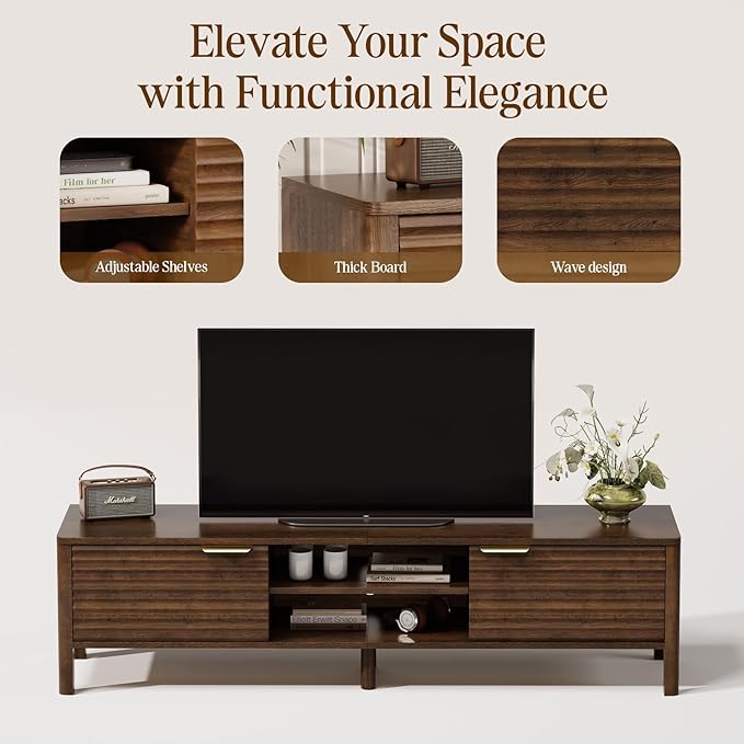 TV Stand for Living Room - up to 65 Inch TVs Mid Century Modern Entertainment Center with Storage and Adjustable Shelves, Media Console Table Walnut 59"