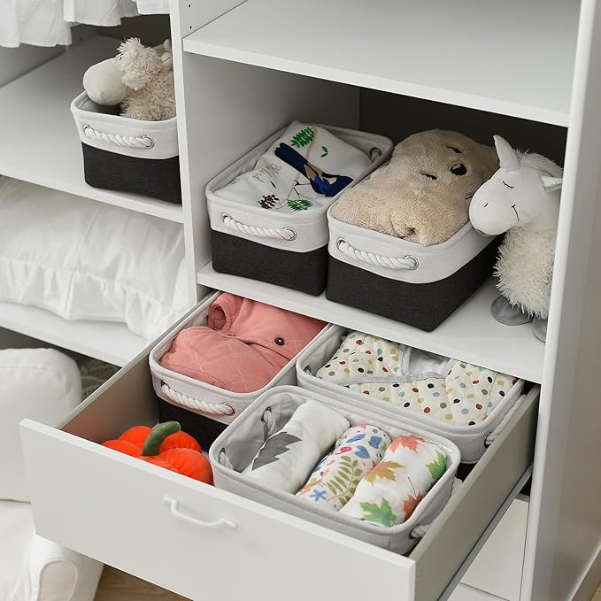 TheWarmHome Storage Bins for Shelves - 6 Pack 11.8x7.8x5.2 inch Collapsible Storage Cubes, Basket for Gifts Empty Closet Organizing Dog Toy Box (White & Black)