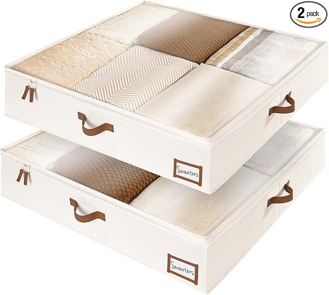 StorageWorks Underbed Storage Box, Under Bed Clothes Organizer With Sturdy Structure and Ultra Thick Fabric, Beige, 33" L x 31" W x 6 ¾ "H, 2 pack